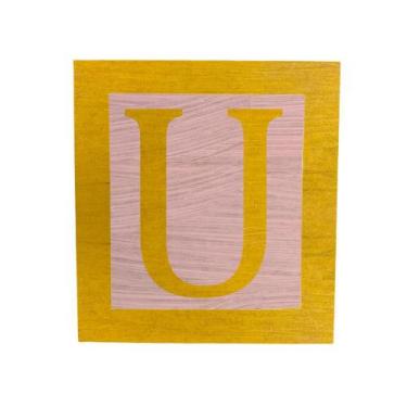 Imagem de Cubo Rosa Letra Amarela com Aplique Festa Chá de Bebê Decoração 8x8x8 