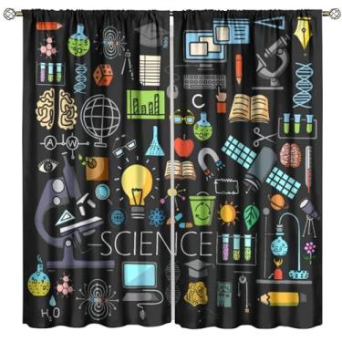 Imagem de Cortina com tema científico para meninos e meninas, presentes de volta às aulas, tratamento de janela para sala de estar, matemática, fórmula geométrica, equação matemática, cortinas de janela para