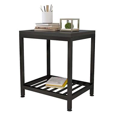 Imagem de Mesa de extremidade, mesa lateral quadrada de 40 cm, suporte de cabeceira moderno com prateleira de armazenamento de 2 camadas, mesa de cabeceira pequena para sala de estar