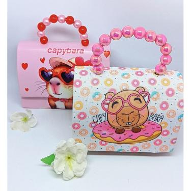 Imagem de Bolsa Infantil Mini Bag Cute Alça Mão Pérola Bolsinha Desenho Capivara Alça Transversal Corrente Passeio Tendência Moda