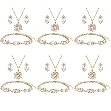 Imagem de Conjunto de joias de dama de honra para casamento, ouro 18K ou ouro rosa ou cobre banhado a prata com zircônia cúbica limpa colar brinco conjunto de pulseira para mulheres meninas presente, Cobre, Sem Pedra Preciosa