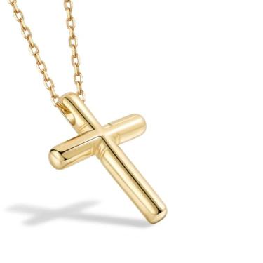 Imagem de OKISIL Colar feminino com cruz de prata esterlina, banhado a ouro 18 K, pingente de cruz religiosa moderna com pequenas bolhas delicadas, presente de aniversário e Natal para mulheres, esposas e