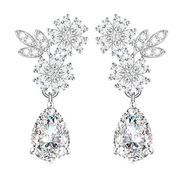 Imagem de Brincos de casamento para noivas, brincos clássicos de zircônia cúbica para noivas e madrinha de casamento, brincos pendentes banhados a ouro branco 14K para mulheres, casamento, baile, concurso, mãe