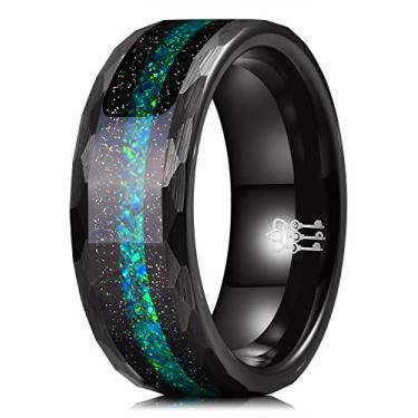 Imagem de Aliança de casamento masculina de tungstênio nocivo com areia preta e opala verde da Three Keys Jewelry