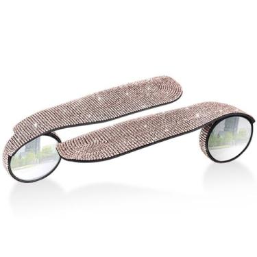 Imagem de 2 peças espelho retrovisor de sobrancelha de diamante imitação de diamante piscante para carro com proteção contra chuva visão grande angular (champanhe)