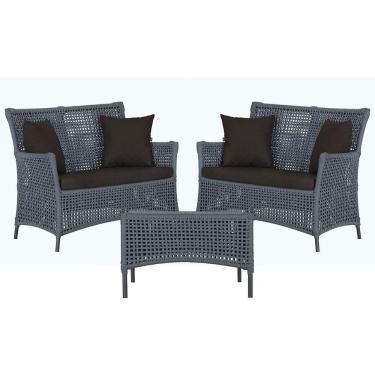 Imagem de 2 Sofás E Mesa Igapó Alumínio Preta Corda Náutica E9 Trama Prata