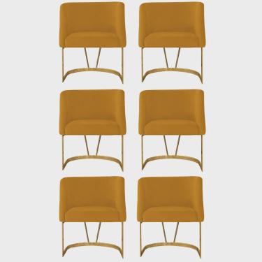 Imagem de Kit 06 Poltrona Cadeira Aurora Luxo Confort Industrial Ferro Dourado Veludo Mostarda - Ahz Móveis