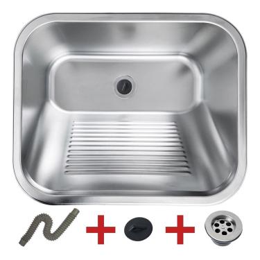 Imagem de Tanque Lavanderia 55x45 Com Válvula Aço Inox Brinovar