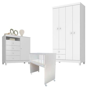 Imagem de Quarto Bebê 4 Portas Ternura Baby e Mini Berço Moisés Alegria com Colchão Branco Flex - Incorplac