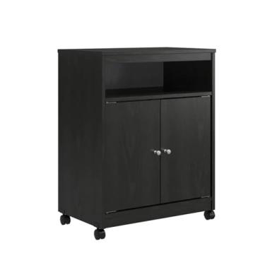 Imagem de Carrinho de Armazenamento Carrinho de micro-ondas de cozinha, carrinho de micro-ondas de cozinha em carvalho, libera espaço de balcão, armazenamento de mesa de ilha de cozinha, preto Carrinho de Armaz