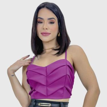 Imagem de Cropped Top Alcinha Alfaiataria Feminino Camadas Moda Verão - SWISS BO