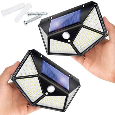 Imagem de Kit 02 Luminária Energia Solar para Parede Externa com 100 Led Sensor Presença 3 Funções Lâmpada Solar Refletor De Energia Iluminação Led - Linha Premium