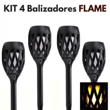 Imagem de kit 4 Luminárias Solar Balizadora FLAME FOGO - ECOSOLI