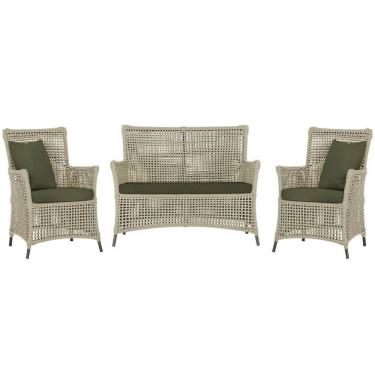 Imagem de Jogo Sofá e 2 Poltronas de Área Igapó Alumínio Pintura Marrom Corda Náutica Estofado 13 Trama