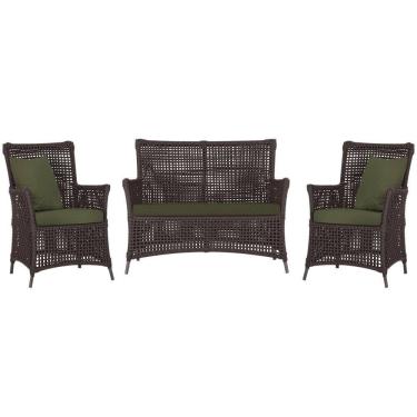 Imagem de Jogo Sofá e 2 Poltronas de Área Igapó Alumínio Pintura Marrom Corda Náutica Estofado 13 Trama