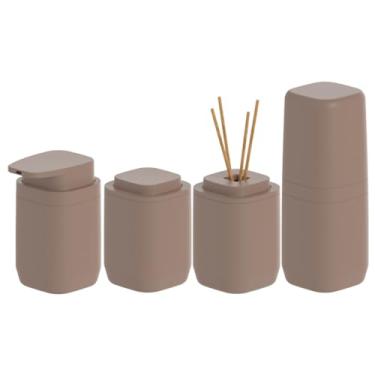 Imagem de Kit Banheiro Luxo Porta Escova De Sabonete Líquido Porta Algodão Cotonete Difusor Ou (Marrom Amêndoa)