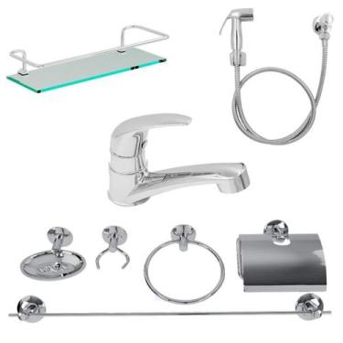 Imagem de Combo Para Banheiro-1 Torneira Abs +1 Psp Reto+1 Kit+1 Ducha - Minha C