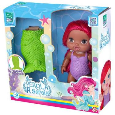 Imagem de Boneca Pérola Sereia Negra Cabelo Vermelho - Super Toys