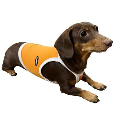 Imagem de D Doggy Star Dachshund Roupa refrescante elástica crop top camisola para cães (P, camisola laranja)