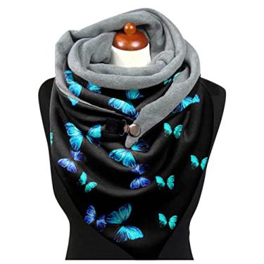 Imagem de Cachecol Xale 2021 Inverno Novo Lenço Feminino Moda Borboleta Estampado Botão Envoltório Macio Casual Quente Cachecóis de Cashmere Xales (Cor: C)