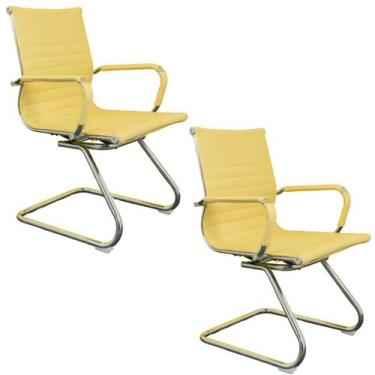 Imagem de Kit 02 Cadeiras Diretor Fixas Charles Eames Cromada Bege - B.Hoff Mobi