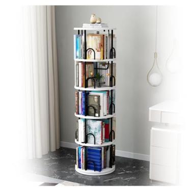 Imagem de AKALNNB Torre de estante rotativa, suporte de exibição de CD no chão, rack de exibição de armazenamento de unidade de 5 níveis, fácil de montar para quarto, sala de estudo, sala de estar, escritório