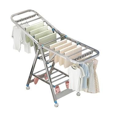 Imagem de CUTPOIY Rack de secagem de roupas dobrável, rack de roupas resistente com rodas, suporte de armazenamento de roupas para interior e exterior de aço inoxidável, cabide instalado gratuitamente (160 cm