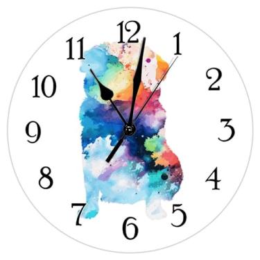 Imagem de LILINWAN Relógio de parede para pendurar em aquarela para cães Golden Retriever, silhueta de cachorro colorido, relógios de parede operados por bateria para presente de parede para dono de cachorro