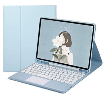 Imagem de Capa com teclado sensível ao toque para Galaxy Tab S9 FE+/Tab S10+/Tab S9+/S8+/S7+/S7 FE 12,4 polegadas, capa com teclado removível touchpad-azul