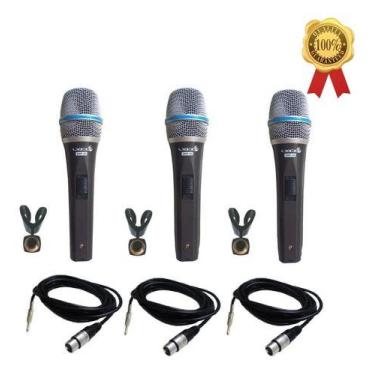 Imagem de Kit 3 Microfones Com Fio Lyco Smp10 Com Cabo E Cachimbo IGREJA SHOW BA