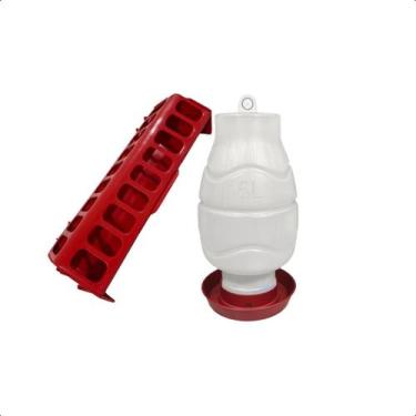 Imagem de Kit Comedouro Calha 30cm e Bebedouro Com Rosca 5L Para Aves - AVIPET