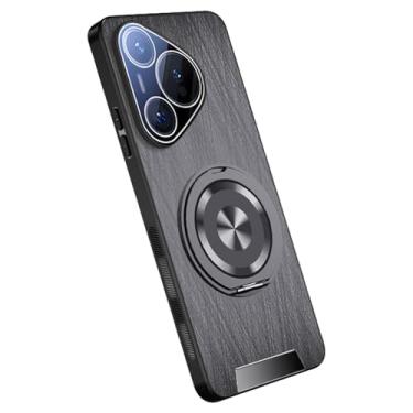 Imagem de LTLMYDAM Capa para Huawei Pura 70 Ultra/70 Pro/70 Pro+/70, capa de proteção de câmera de couro, anel giratório, suporte para sucção magnética montada no carro, cinza, 70 Pro