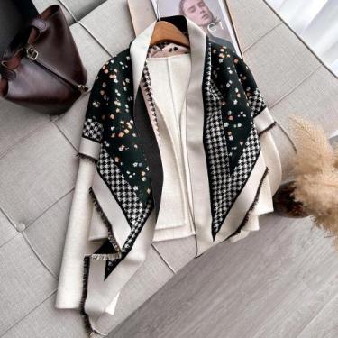 Imagem de Capa Poncho de Caxemira Feminina - Cardigan de Malha com Frente Aberta