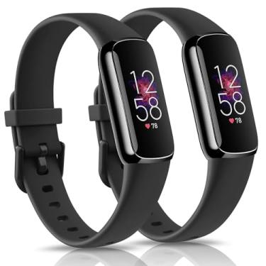 Imagem de Pacote com 2 pulseiras Fitbit Luxe para mulheres e homens, pulseira de substituição de silicone macio para Fitbit Luxe/Luxe edição especial rastreador fitness (preta/preta, pequena)