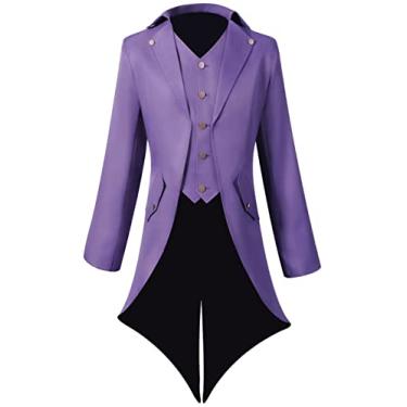 Imagem de Jaqueta masculina Steampunk vintage estilo tailcoat gótico vitoriano fantasia de Halloween uniforme (roxo, grande)