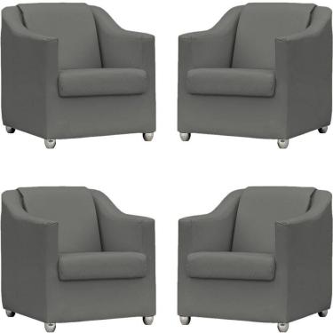 Imagem de Kit 4 Poltronas Mila Corino Cores Pé De Plástico Cromado - Cinza Corino