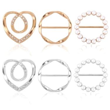 Imagem de 6 anéis de cachecol, clipes de camisa para roupas femininas, clipe de anel ajustável, anéis de cachecol da moda, anéis e slides, clipes de gravata de camisa para roupas soltas, blusas e vestidos