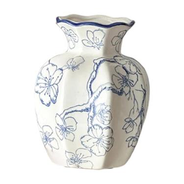 Imagem de Bothyi Vaso de cerâmica para flores, suporte para plantas, decoração, vaso de porcelana azul e branca, arranjo de flores para sala de estar, casa, área, Plum Bossom 8cmx15cm