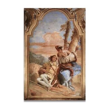 Imagem de Carve o nome de Medoro na árvore Giovanni Battista Tiepolo Impressão em tela – Obra-prima rococó barroca, pintura escolar de Veneza, pintura a óleo decorativa para galeria doméstica 20 x 30 cm