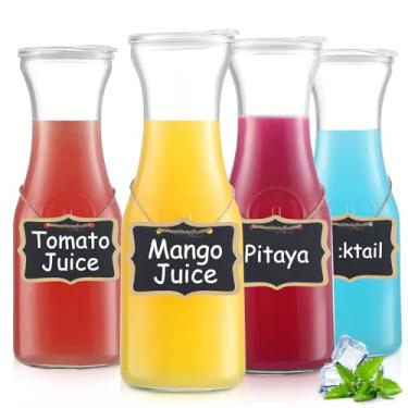 Imagem de Jarra de vidro 4PSC com tampa, jarra de água transparente premium, recipientes de suco de 1 litro com tampas para brunch, água fria e quente, bebida, vinho, chá gelado, limonada, livre de BPA (4)