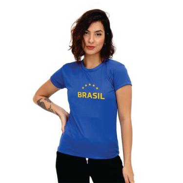 Imagem de Camiseta Feminina Baby Look Dry Fit Azul Brasil Copa Techmalhas, G