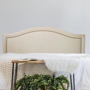 Imagem de Cabeceira Casal Estofada Para Cama Box Curva Luxo Com Tachas 140x60cm Off White/prata