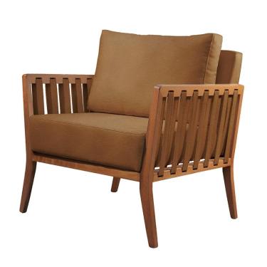 Imagem de Poltrona Helena Luxo Madeira Maciça Castellar Móbile Corino Caramelo Corino Caramelo