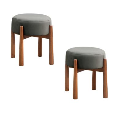 Imagem de Conjunto - 2 Puffs Banqueta Lotus Luxo Castellar Móbile Linho Cinza