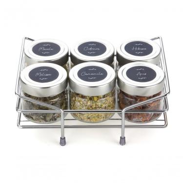 Imagem de Kit Porta Condimentos Chá Temperos 6 Potes Vidro 195ml Acompanha Cartela Adesivos Para Identificar