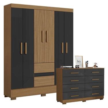 Imagem de Cômoda 2014148 e Guarda Roupa Casal Coimbra 2005138 Atacama Grafite - Aramóveis 