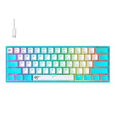 Imagem de Teclado Mecânico Gamer RGB Havit KB877L Blue/White, Compacto Teclas Roll-Over, Switch CONTENT Red, Teclas PBT de Duas Cores, Cabo USB-C Destacável