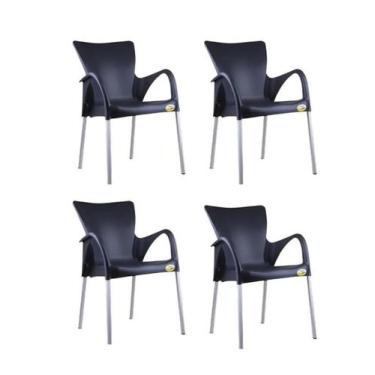 Imagem de Kit 4 Cadeiras Setúbal Preta Confortável Com Braço Poltrona - homeland