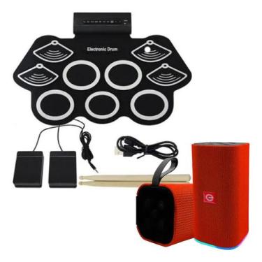 Imagem de Kit Bateria eletrônica 6 Drums 5 Metal Portátil Caixa de Som - Exbom