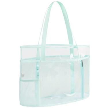 Imagem de TINYAT Bolsa de praia feminina de grande capacidade - impermeável, à prova de areia, 6 bolsos com zíper, academia, viagem, bolsa de compras, Verde/W905, One Size